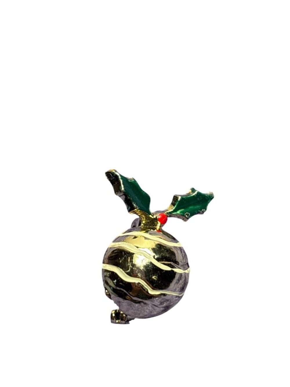 Vtg Goldtone Enameled Ornament Brooch Pin Holly Berry Some Enamel Wear on Leaf